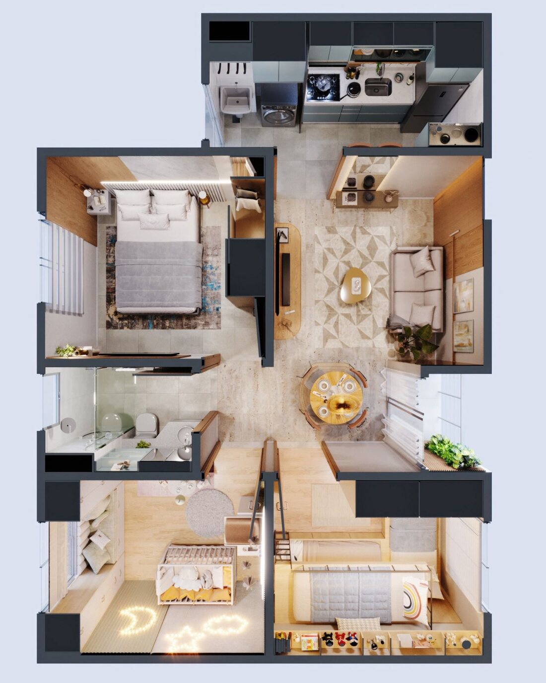 Planta baixa humanizada do apartamento